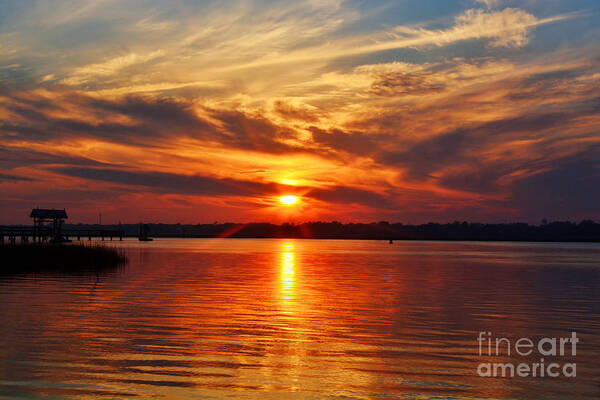 Sunset Art Print featuring the photograph Firey Sunset by Kathy Baccari