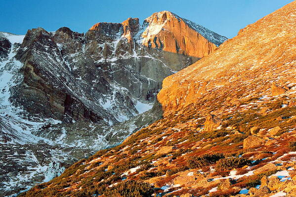 Landscapes Art Print featuring the photograph First Light at Longs Peak by Eric Glaser