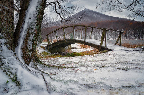blue Ridge Parkway Art Print featuring the photograph First Snow of the Season by Steve Hurt