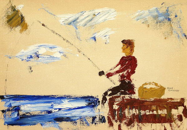 Oil Art Print featuring the painting Fisherman by Roger Cummiskey