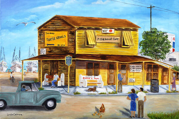 Landscape Art Print featuring the painting Fisherman's Cafe by Linda Cabrera