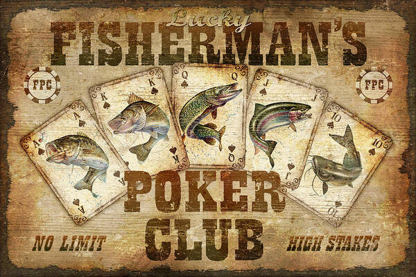 Jq Licensing Art Print featuring the painting Fishermans Poker Club by JQ Licensing