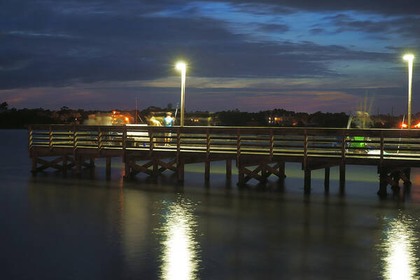 Fishing Pier Art Print featuring the photograph Fishing at Soundside Park in Surf City by Mike McGlothlen