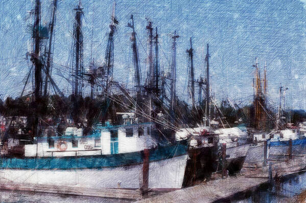 Color Pencil Sketch Art Print featuring the photograph Fishing Boats by Gary De Capua