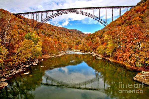 New River Gorge Art Print featuring the photograph Flaming Fall Foliage At New River Gorge by Adam Jewell