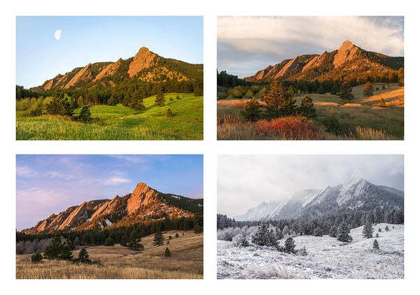 Flatirons Art Print featuring the photograph Flatirons Four Seasons with Border by Aaron Spong