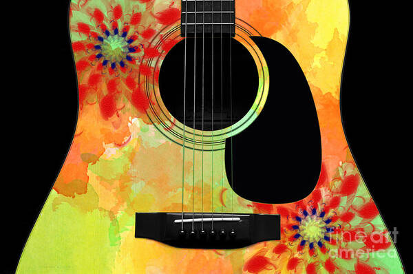 Abstract Art Print featuring the digital art Floral Abstract Guitar 34 by Andee Design