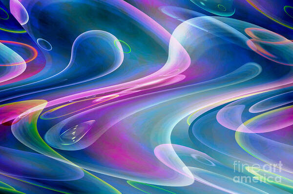 Digital Art Art Print featuring the digital art Flowing Oils - Rainbow Colors by Kaye Menner