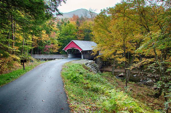 Autumn Foliage New England Art Print featuring the photograph Flume Gorge covered bridge by Jeff Folger