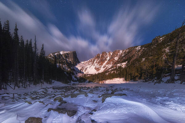 Rocky Mountain National Park Art Print featuring the photograph Flying Clouds over Dream Lake by Darren White