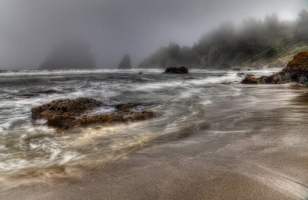 Beach Art Print featuring the photograph Foggy Day at Trinidad by Mark Alder
