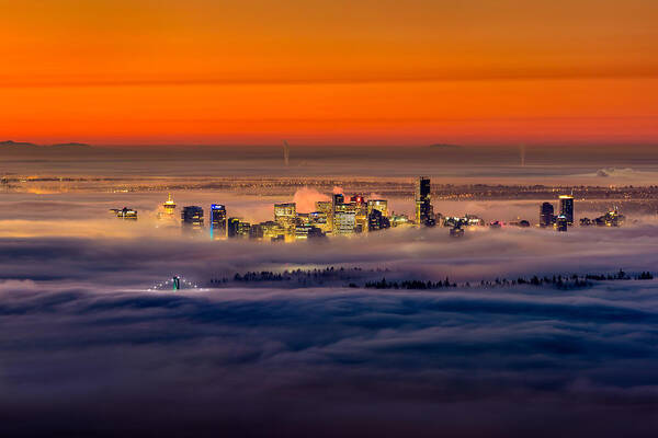 Vancouver Art Print featuring the photograph Foggy Sunrise Crop by Alexis Birkill
