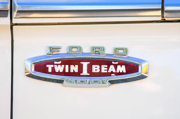 Ford 100 Twin I Beam Truck Emblem Art Print featuring the photograph Ford 100 Twin I Beam Truck Emblem by Jill Reger