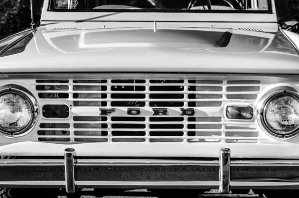 Ford Bronco Grille Emblem Art Print featuring the photograph Ford Bronco Grille Emblem -0014bw by Jill Reger