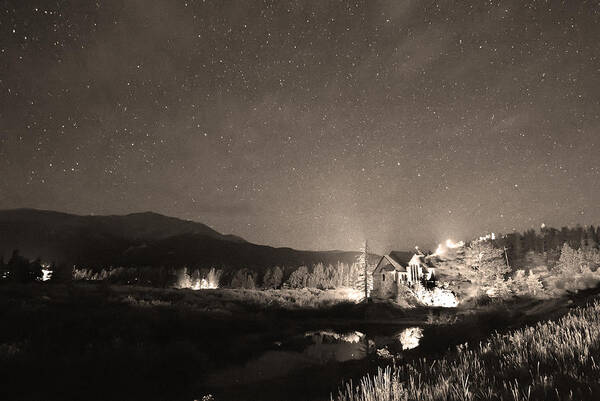 Chapel On The Rock Art Print featuring the photograph Forest of Stars Above The Chapel on the Rock Sepia by James BO Insogna