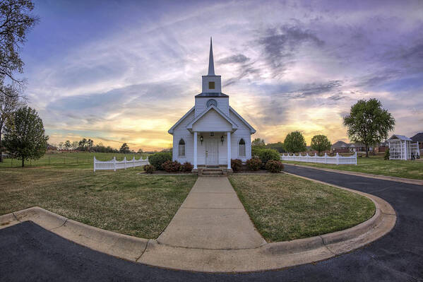 Chapel Art Print featuring the photograph Four Winds Chapel at Sunset - Arkansas - Conway by Jason Politte