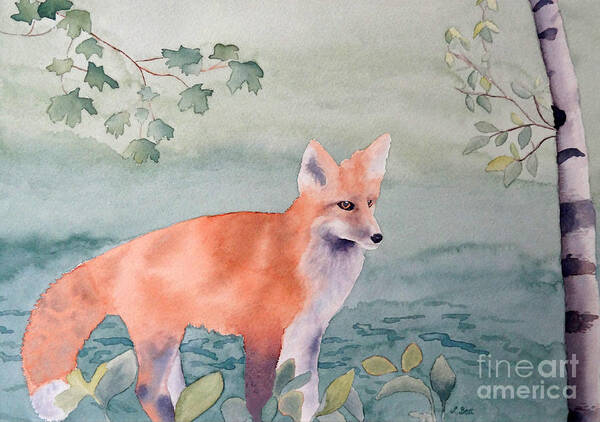Fox Art Print featuring the painting Fox and Birch by Laurel Best