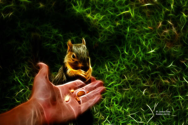 Digtial Art Art Print featuring the digital art Fractal - Feeding My Friend - Robbie the Squirrel by James Ahn