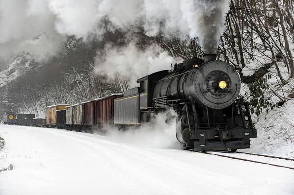 Scenics Art Print featuring the photograph Freight Train With Steam Locomotive by Catnap72