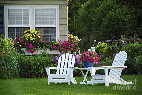 Garden Art Print featuring the photograph Garden with lawn chairs by Elena Elisseeva