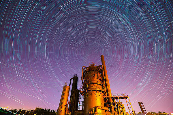 Seattle Art Print featuring the photograph Gasworks Parks with star trails by Hisao Mogi