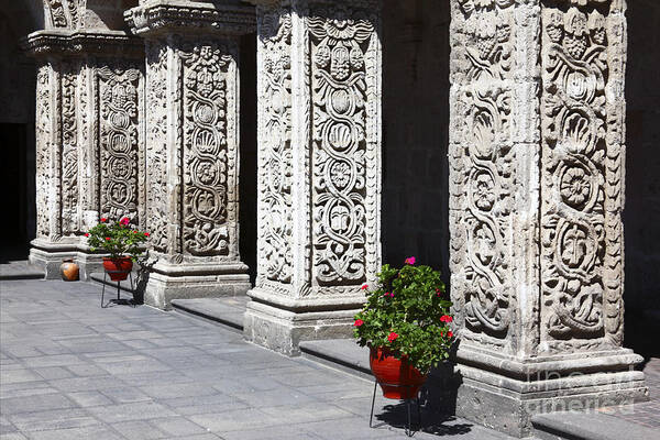 Arequipa Art Print featuring the photograph Geraniums in Compania de Jesus Cloisters by James Brunker