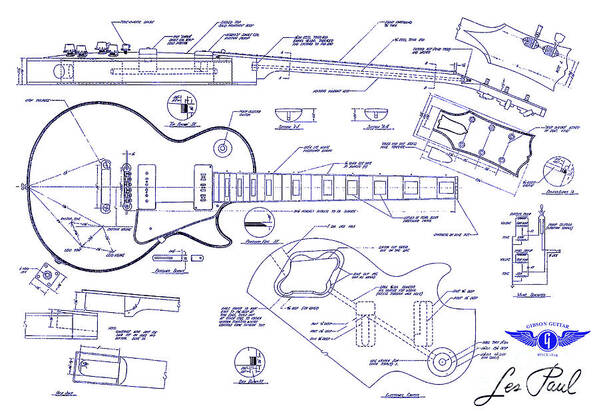 Les Paul Blueprint Art Print featuring the drawing Gibson Les Paul Blueprint Drawing by Jon Neidert