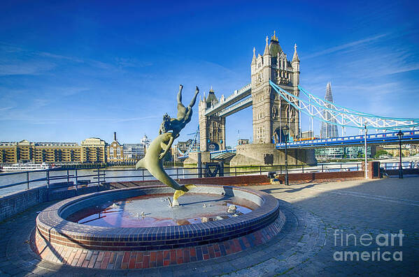 Girl With A Dolphin Art Print featuring the photograph Girl with a Dolphin at Tower Bridge by Chris Thaxter