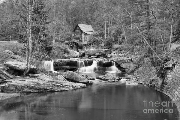 Glade Creek Black And White Art Print featuring the photograph Glade Creek Grist Mill In Black And White by Adam Jewell