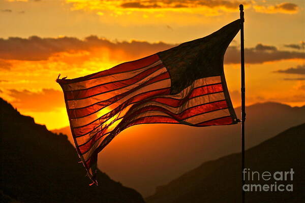 American Flag Art Print featuring the photograph Glory at Sunset by Michael Cinnamond