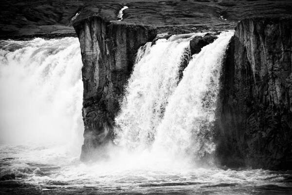 Godafoss Art Print featuring the photograph Godafoss waterfall Iceland black and white by Matthias Hauser