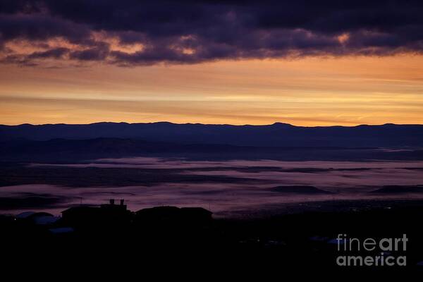 Sunrise Art Print featuring the photograph Gold Sky Purple Fog Sunrise by Ron Chilston