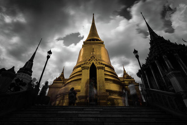 Tranquility Art Print featuring the photograph Golden Buddhism Pagoda At Wat Phra Kaew by Natapong Supalertsophon