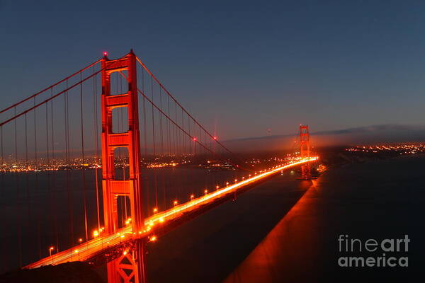 Golden Gate Bridge At Dusk Art Print featuring the photograph Golden Gate Bridge by Theresa Ramos-DuVon