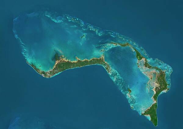 Satellite Image Art Print featuring the photograph Grand Bahama And Abaco Islands by Planetobserver/science Photo Library