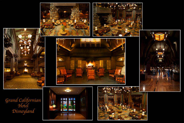 Grand Californian Hotel Art Print featuring the photograph Grand Californian Hotel Disneyland Black Collage by Thomas Woolworth