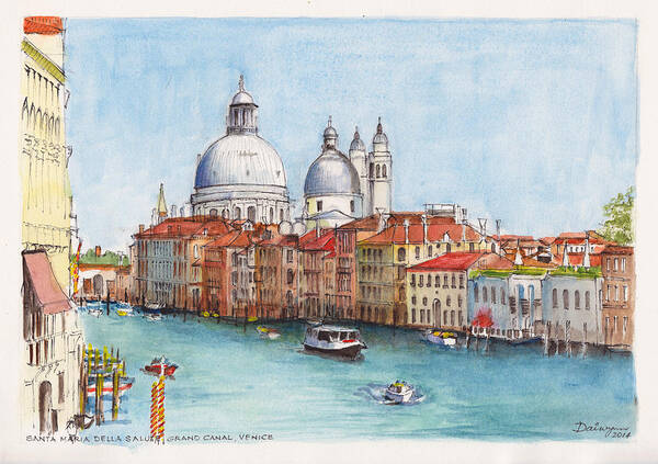 Venice Art Print featuring the painting Grand Canal and Santa Maria della Salute Venice by Dai Wynn