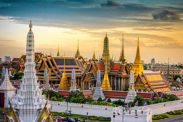 Southeast Asia Art Print featuring the photograph Grand palace and Wat phra keaw at sunset by Thatree Thitivongvaroon