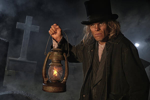 People Art Print featuring the photograph Grave digger with lantern by Jay P. Morgan