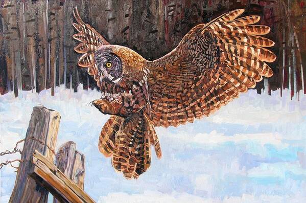 Owl Art Print featuring the painting Great Grey by Phil Chadwick