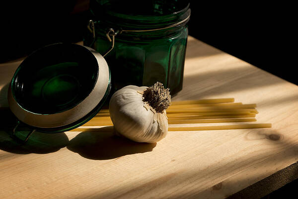 Garlic Art Print featuring the photograph Green Glass and Garlic by Mark McKinney