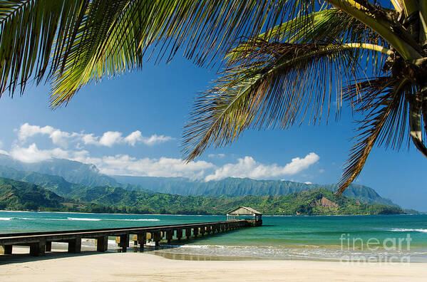 Bay Art Print featuring the photograph Hanalei Pier and beach by M Swiet Productions