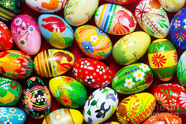 Eggs Art Print featuring the photograph Handmade Easter eggs background by Michal Bednarek