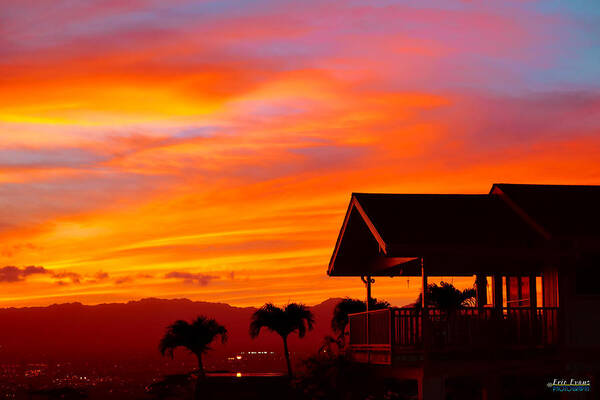 Oahu Sunset Art Print featuring the photograph Hawaii Sunset behind the Waianae Mountain Range by Aloha Art