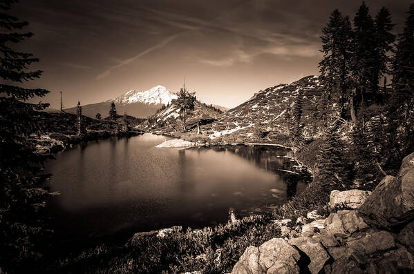 Alpine Lake Art Print featuring the photograph Heart Lake and Mt Shasta by Scott McGuire