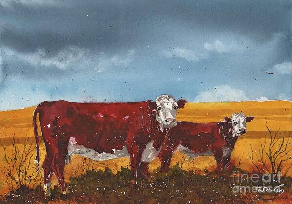 Hereford Calf Art Print featuring the painting Hereford Cow and Calf by Tim Oliver