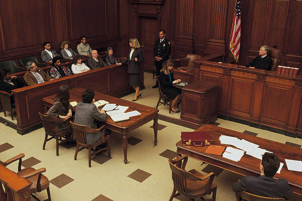 Crowd Art Print featuring the photograph High angle view of courtroom by Comstock