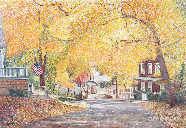 Autumn Art Print featuring the painting Hillside Avenue Staten Island by Anthony Butera