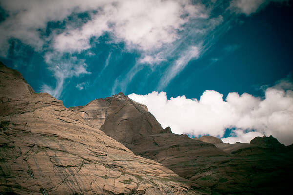 Landscape Art Print featuring the photograph Himalyas mountains in Tibet with clouds by Raimond Klavins
