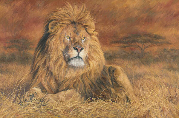 Lion Art Print featuring the painting His Majesty by Lucie Bilodeau